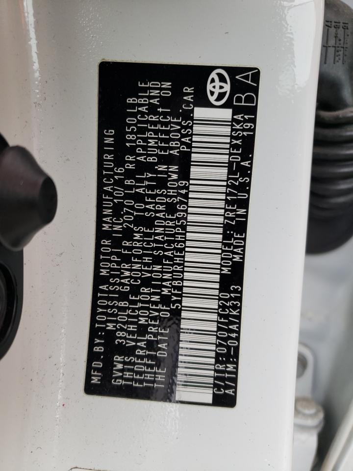 5YFBURHE6HP596749 2017 Toyota Corolla L