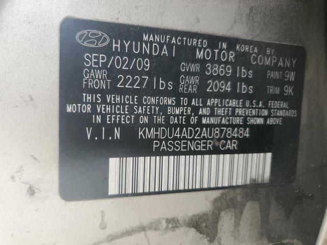 2010 Hyundai Elantra Blue VIN: KMHDU4AD2AU878484 Lot: 47994604