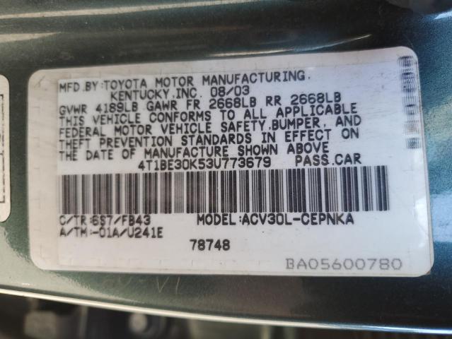 2003 Toyota Camry Le VIN: 4T1BE30K53U773679 Lot: 46009334