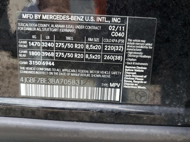 2011 Mercedes-Benz Gl 450 4Matic VIN: 4JGBF7BE3BA705831 Lot: 45441854