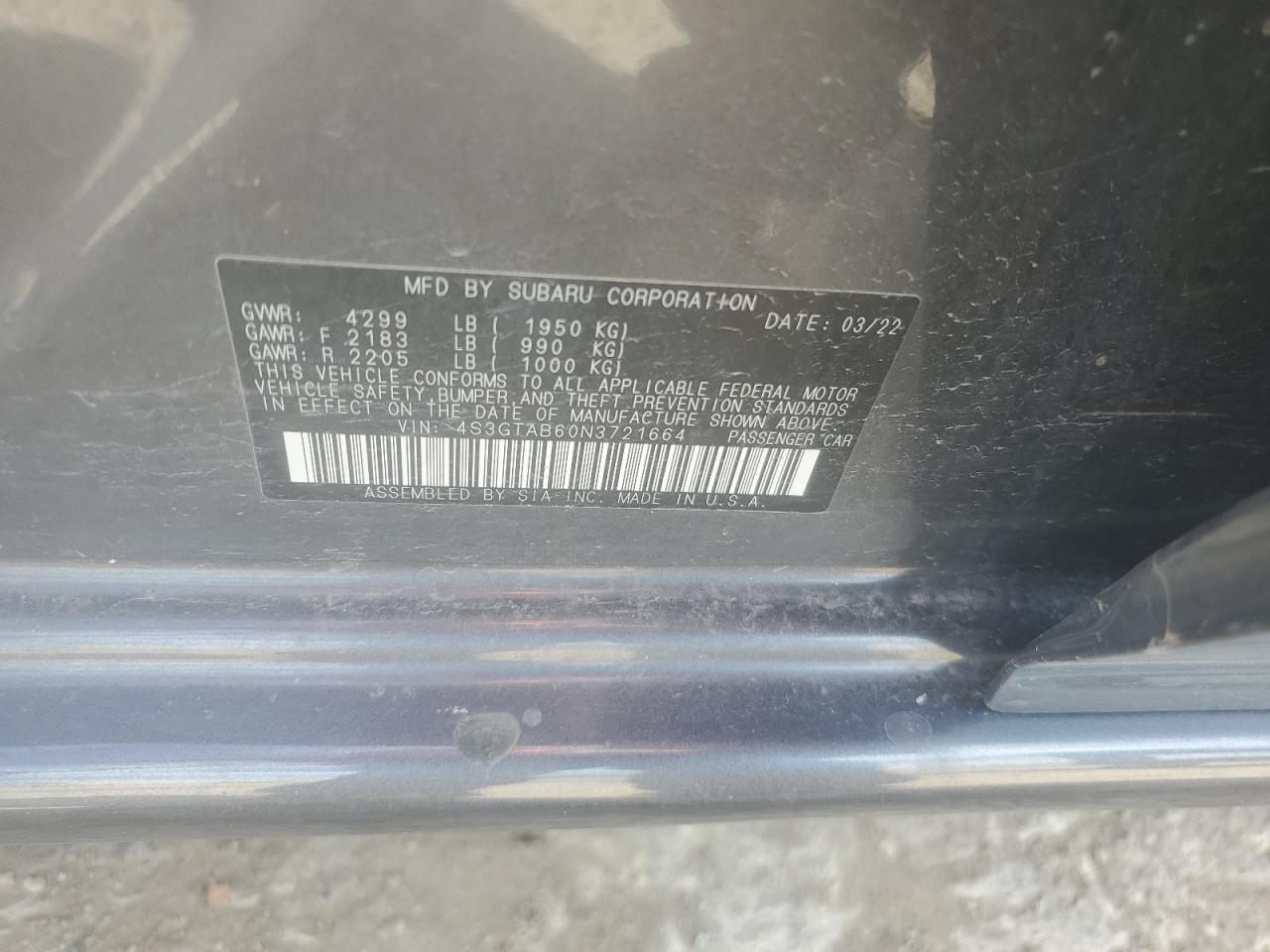 4S3GTAB60N3721664 2022 Subaru Impreza