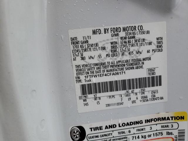 2012 Ford F150 Supercrew VIN: 1FTFW1EF4CFA06171 Lot: 47078594