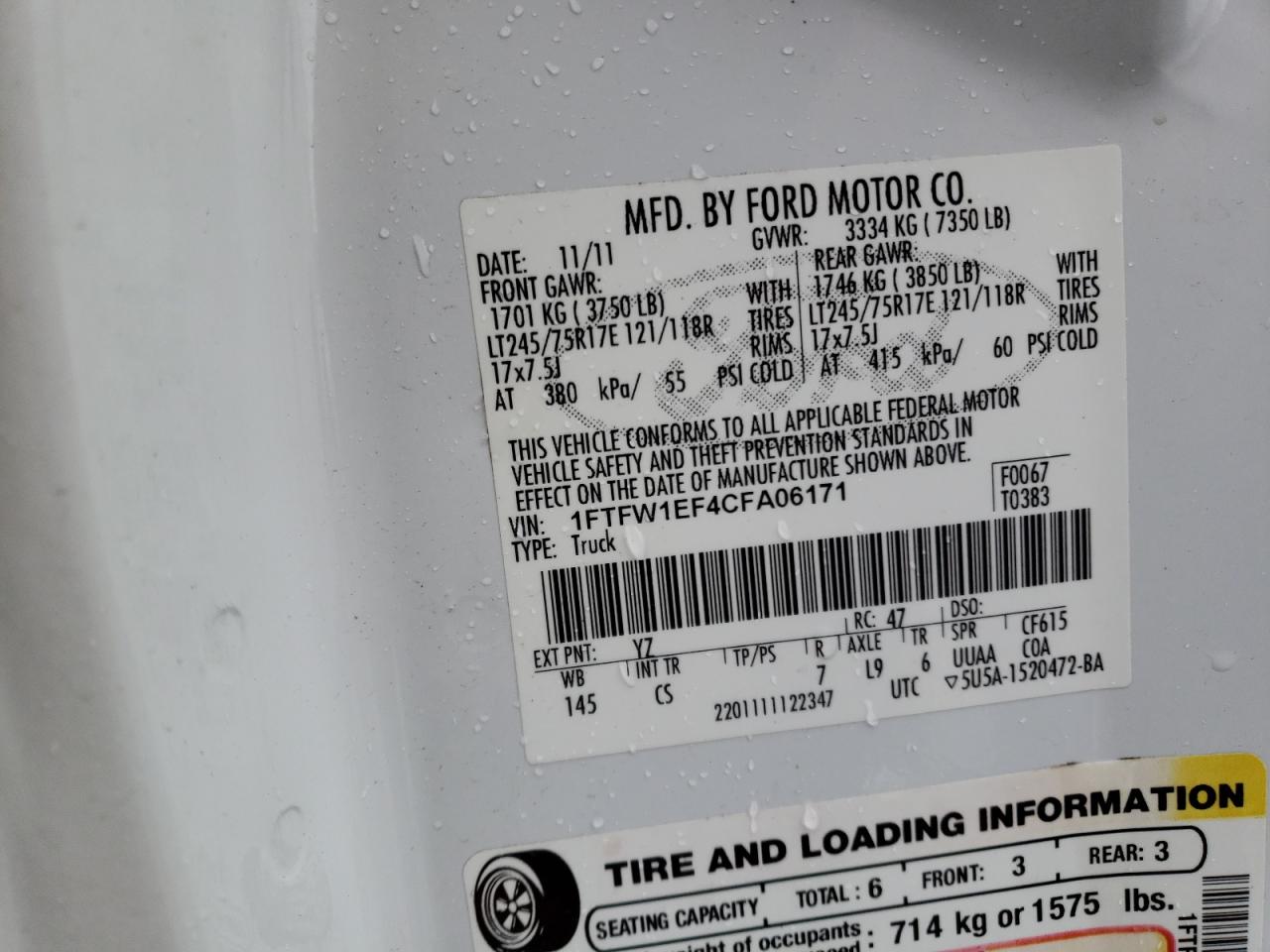 1FTFW1EF4CFA06171 2012 Ford F150 Supercrew