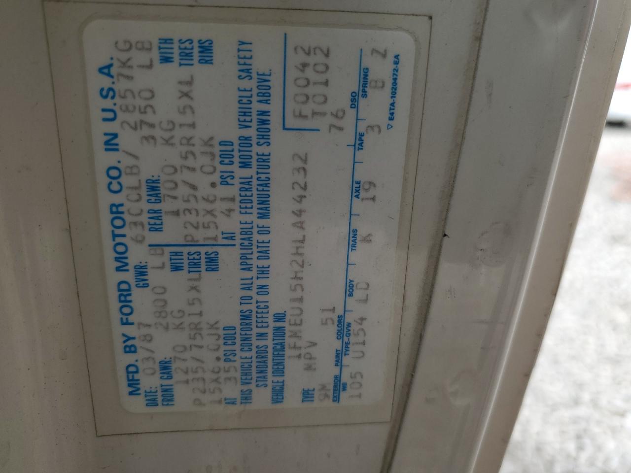 1FMEU15H2HLA44232 1987 Ford Bronco U100