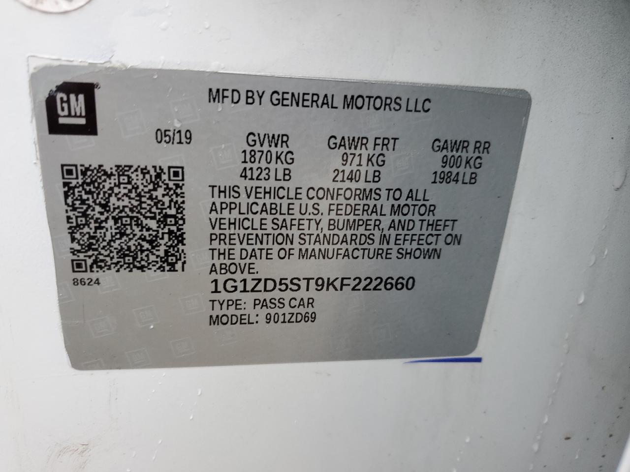 1G1ZD5ST9KF222660 2019 Chevrolet Malibu Lt