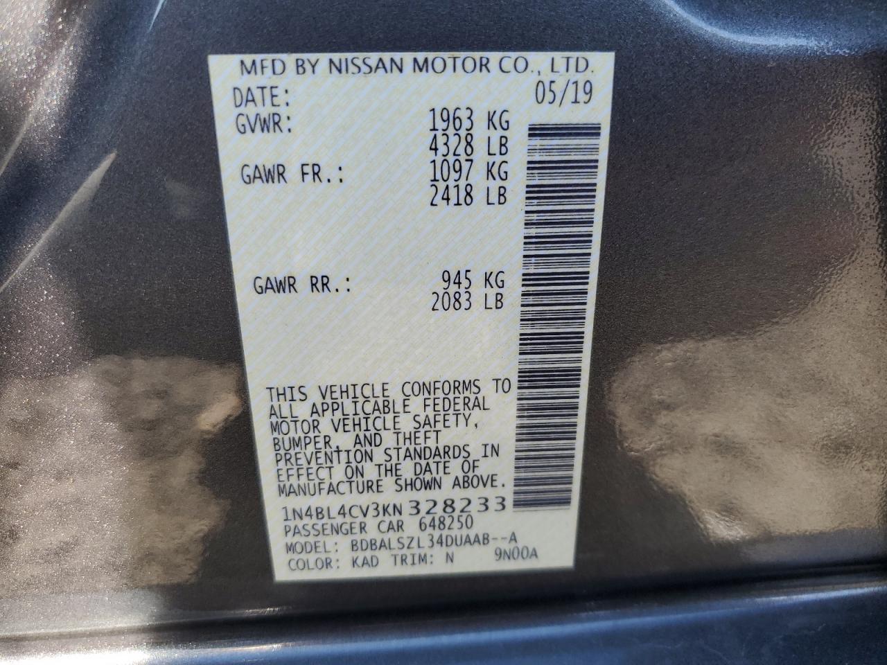 1N4BL4CV3KN328233 2019 Nissan Altima Sr