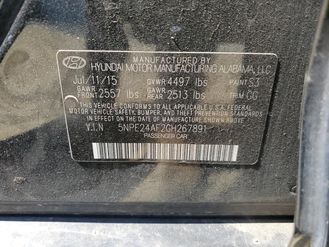 5NPE24AF2GH267891 2016 Hyundai Sonata Se