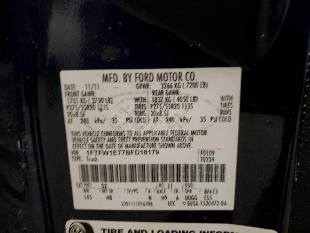 1FTFW1ET7BFD18179 2011 Ford F150 Supercrew