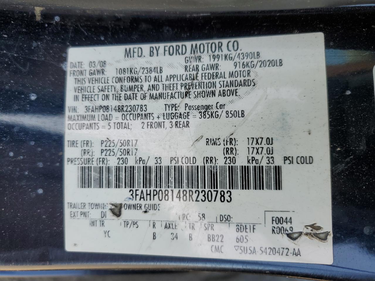 Lot #2489527268 2008 FORD FUSION SEL