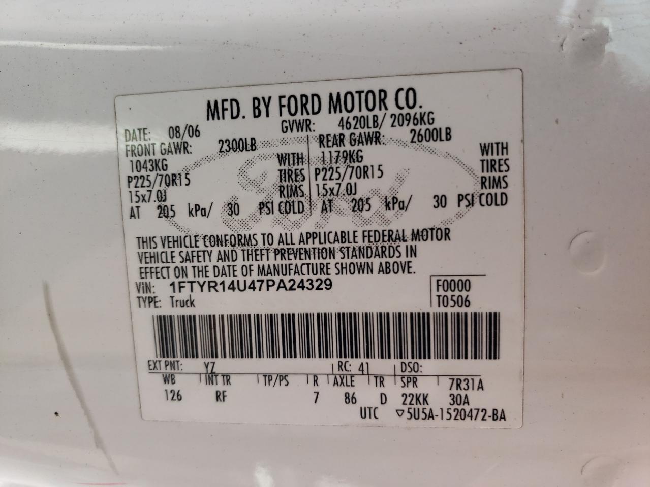 1FTYR14U47PA24329 2007 Ford Ranger Super Cab