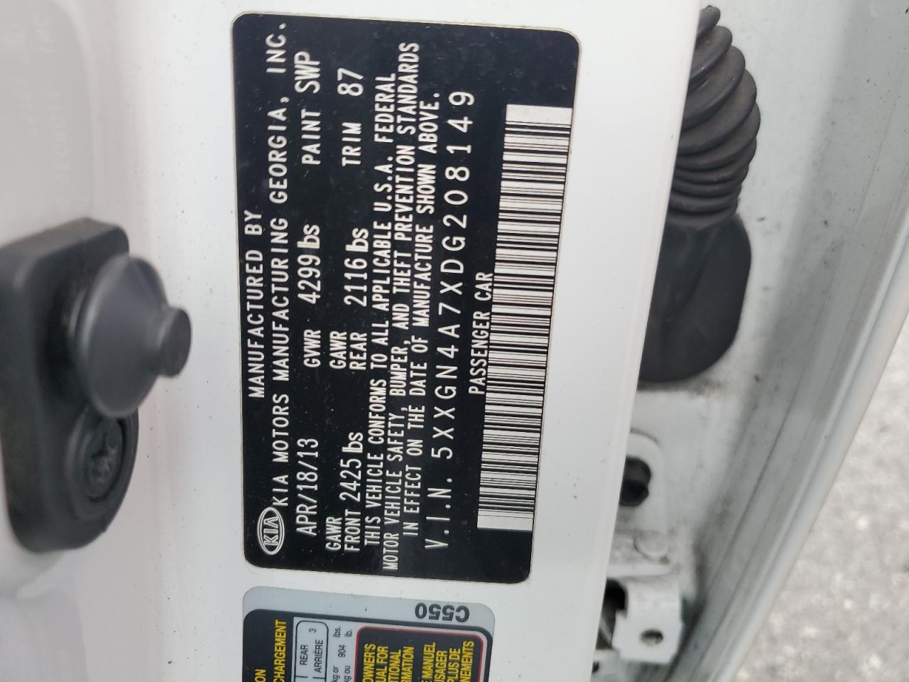 5XXGN4A7XDG208149 2013 Kia Optima Ex