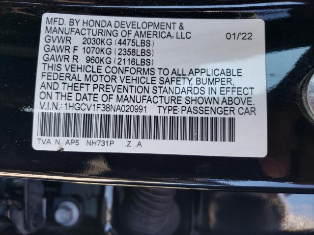 VIN 1HGCV1F38NA020991 2022 Honda Accord, Sport no.12