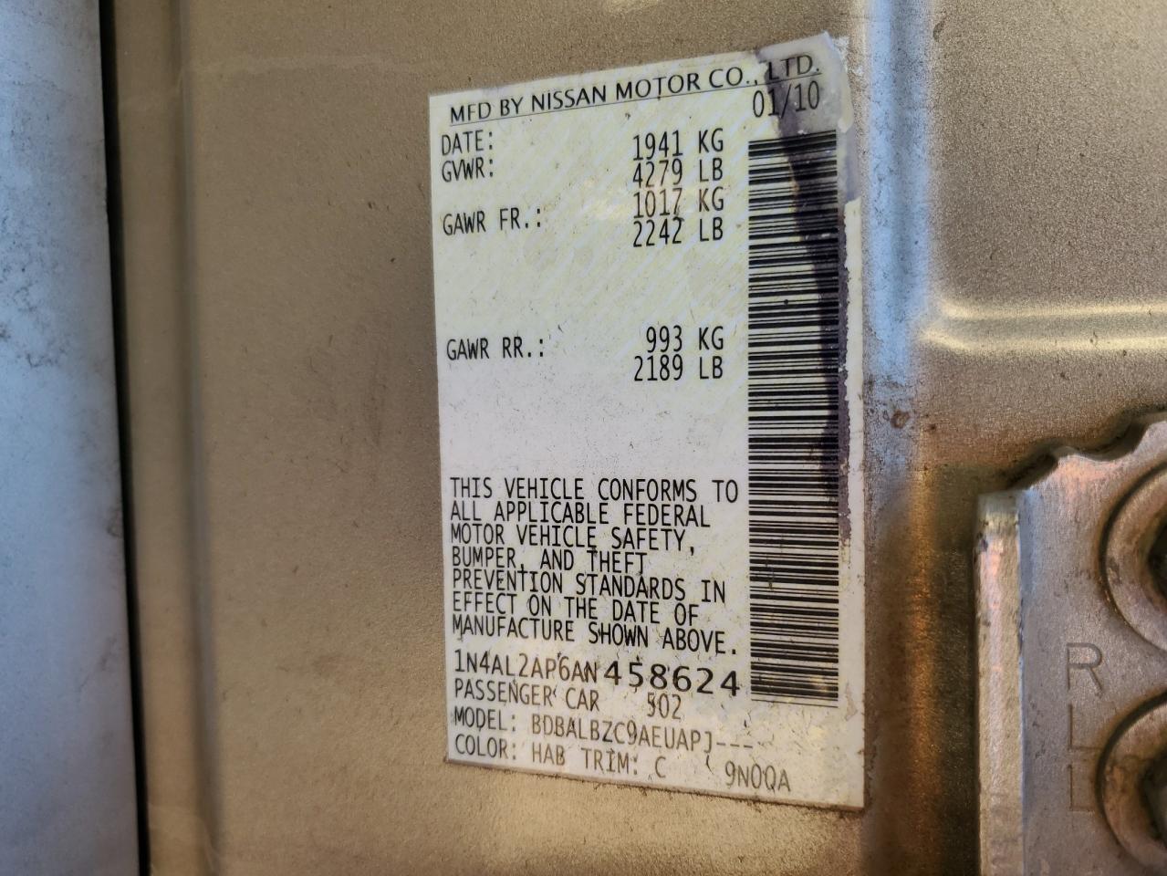 1N4AL2AP6AN458624 2010 Nissan Altima Base