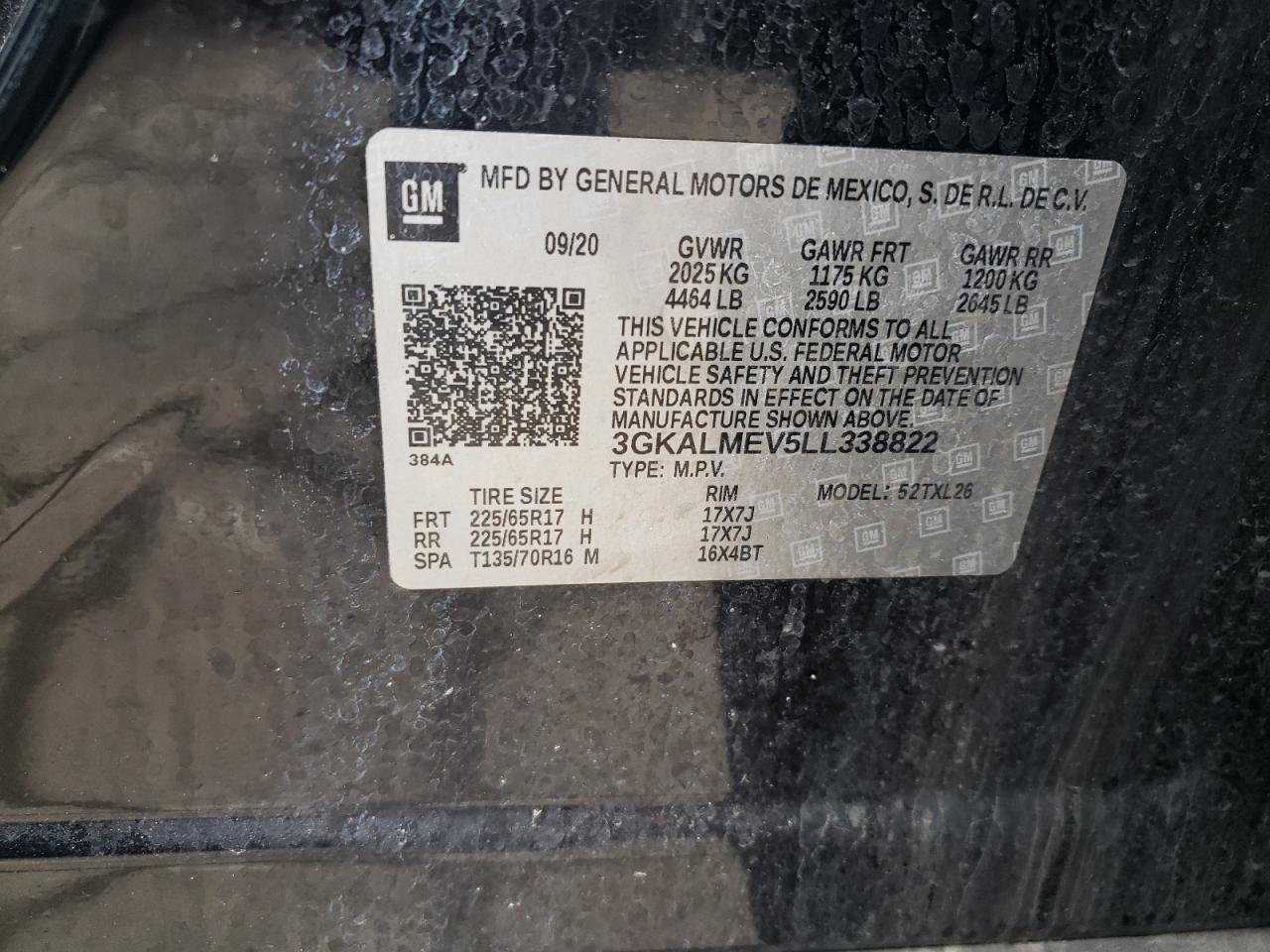 3GKALMEV5LL338822 2020 GMC Terrain Sle