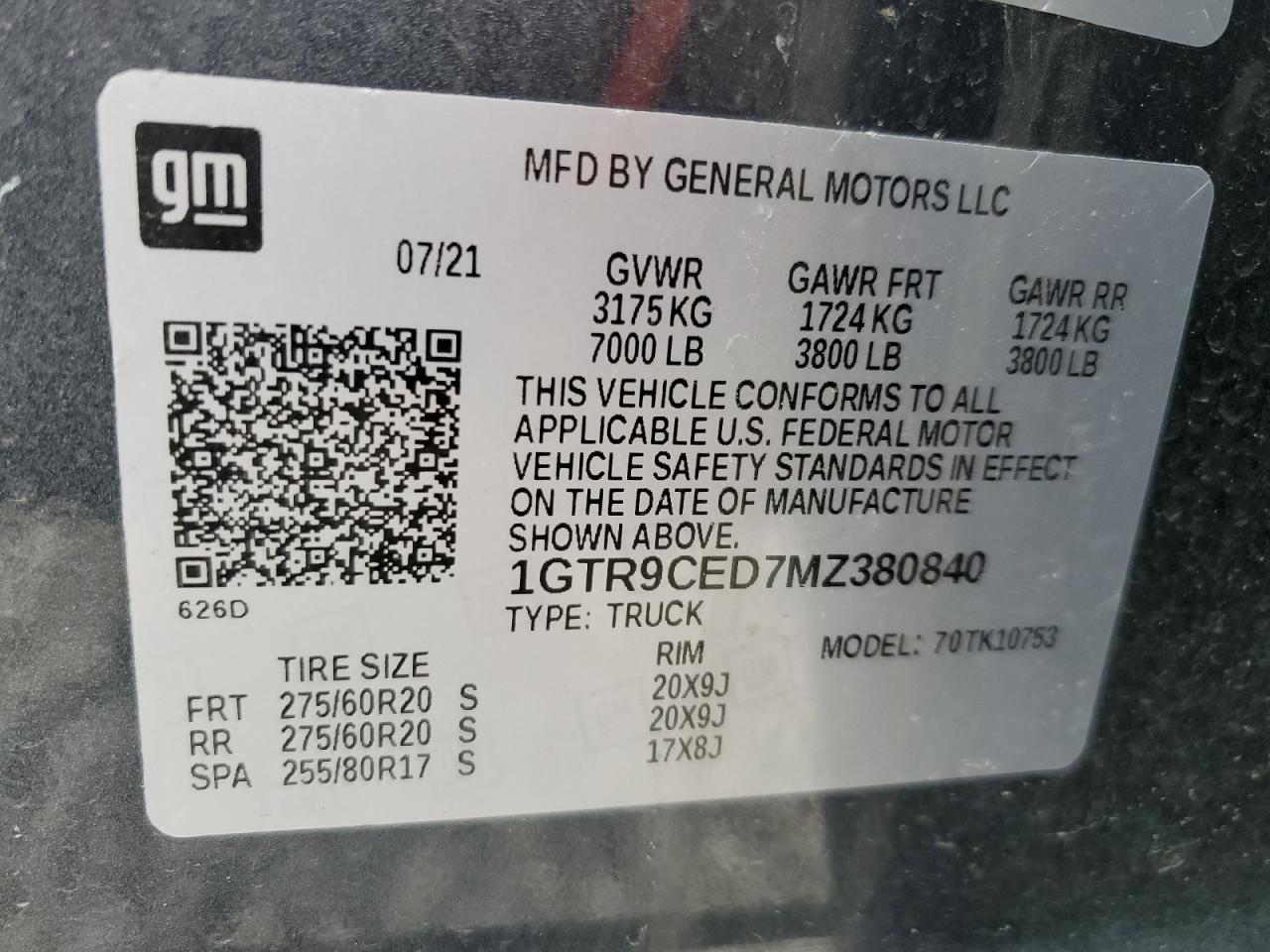 1GTR9CED7MZ380840 2021 GMC Sierra K1500 Elevation