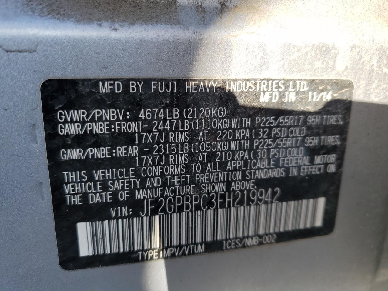 jf2gpbpc3fh219942 JF2GPBPC3FH219942 2015 Subaru Xv Crosstrek 2.0I Hybrid Touring
