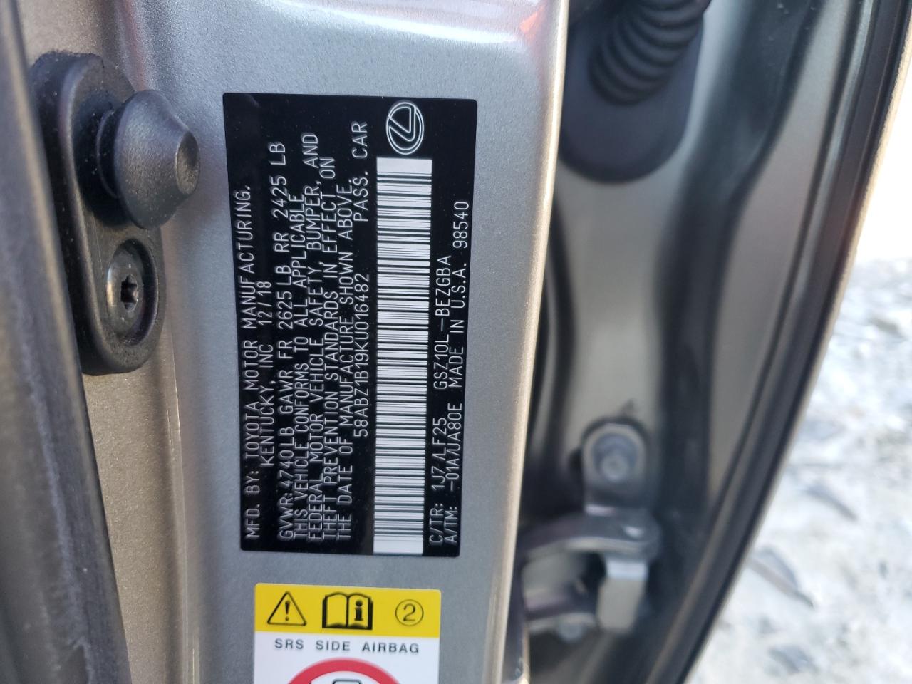 58ABZ1B19KU016482 2019 Lexus Es 350