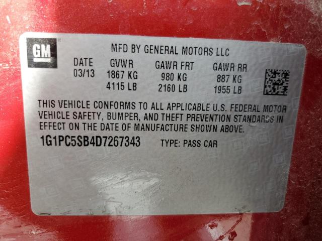 2013 Chevrolet Cruze Lt VIN: 1G1PC5SB4D7267343 Lot: 48673734