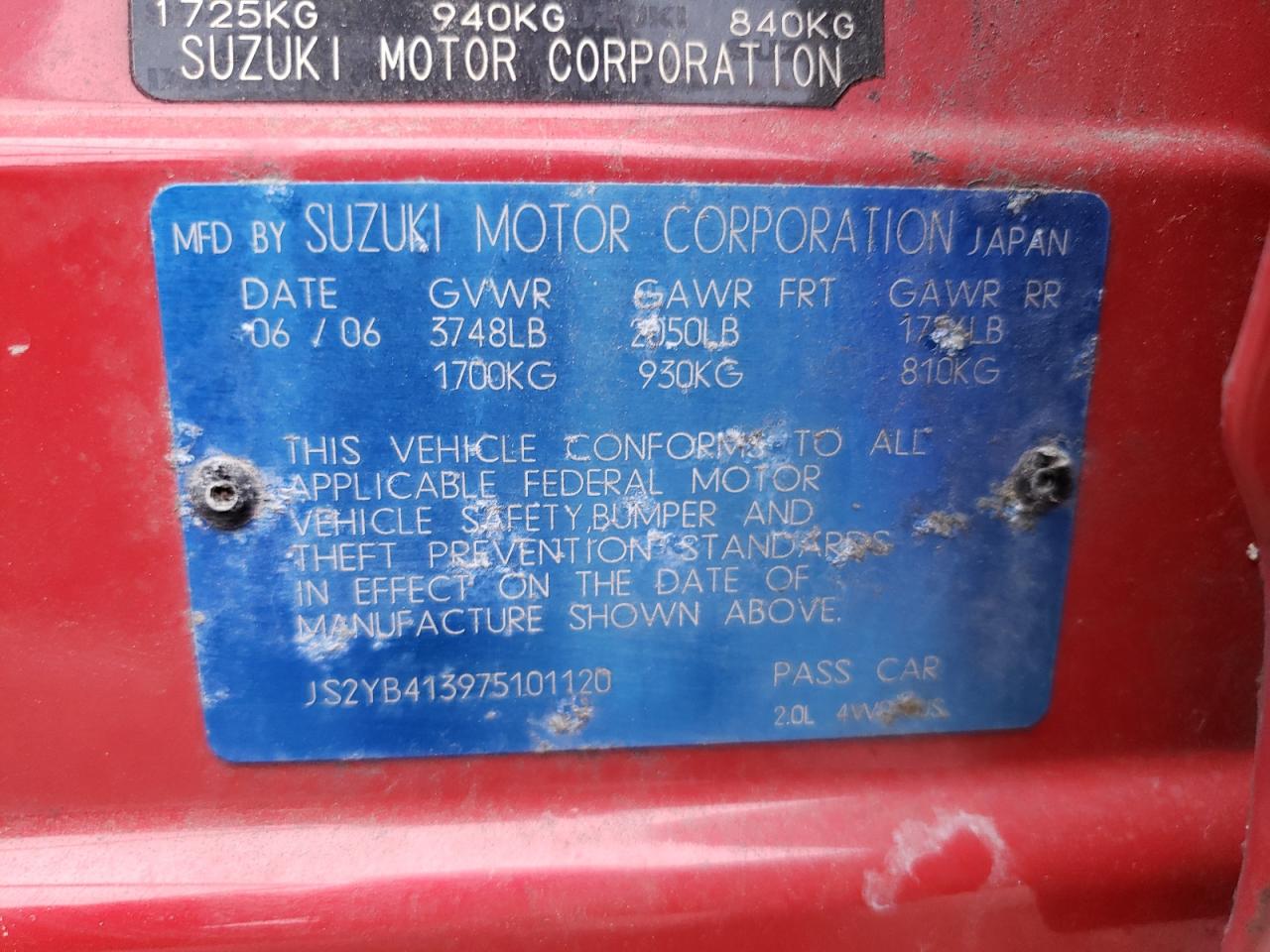 js2yb413975101120 JS2YB413975101120 2007 Suzuki Sx4