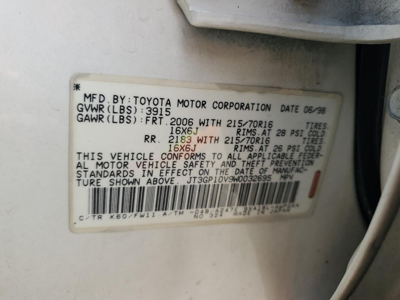 JT3GP10V9W0032695 1998 Toyota Rav4