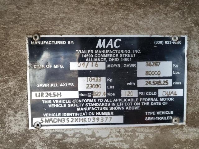 Lot #2443580822 2017 MAC DUMP TRAIL salvage car