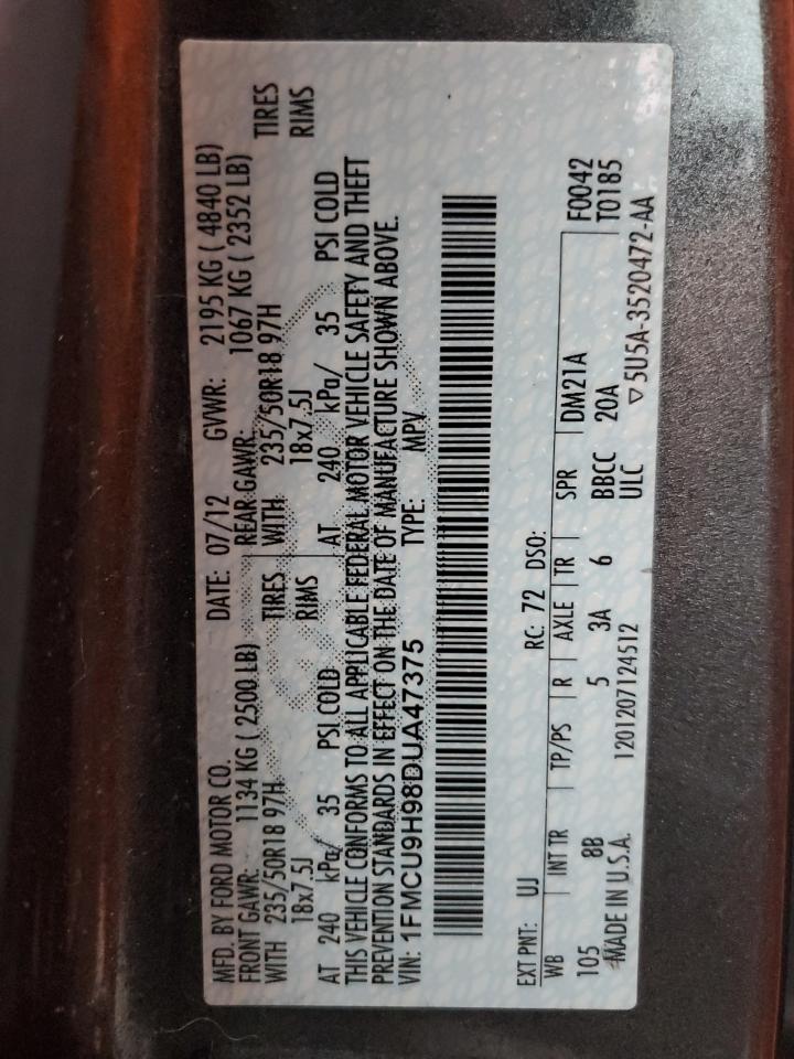 1FMCU9H98DUA47375 2013 Ford Escape Sel