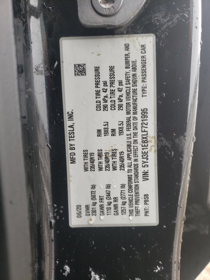 5YJ3E1EBXLF721995 2020 Tesla Model 3