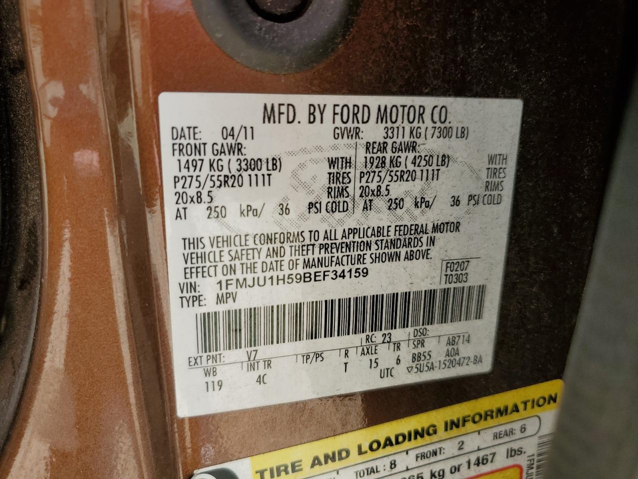 1FMJU1H59BEF34159 2011 Ford Expedition Xlt