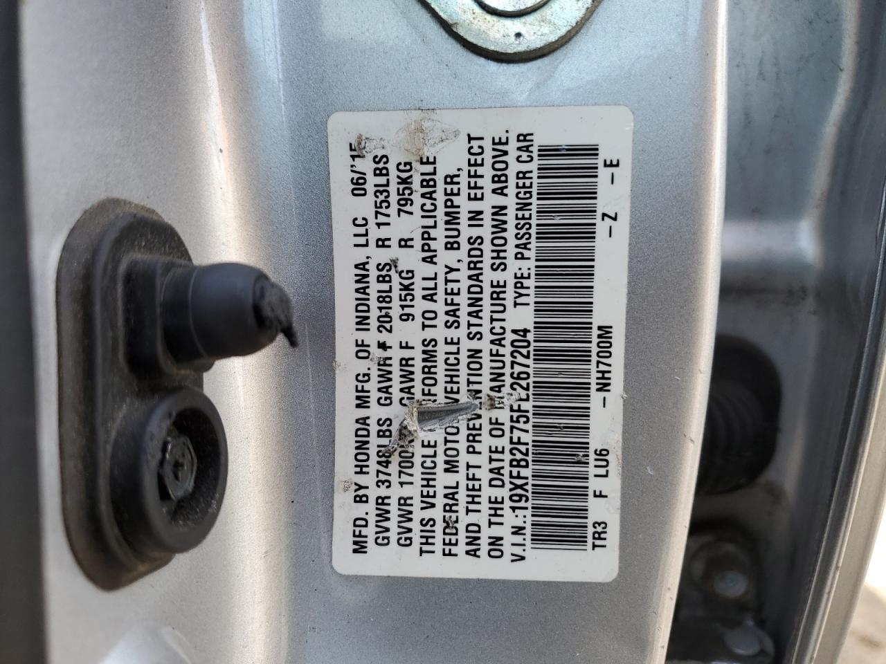 19XFB2F75FE267204 2015 Honda Civic Se