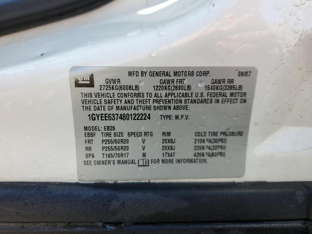 1GYEE637480122224 2008 Cadillac Srx