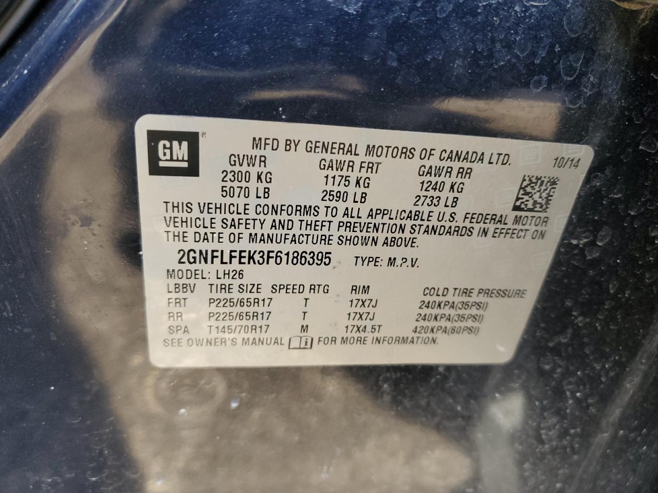 2GNFLFEK3F6186395 2015 Chevrolet Equinox Lt