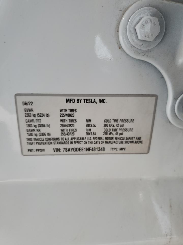 7SAYGDEE1NF481348 2022 Tesla Model Y