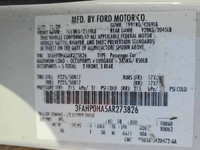 2010 Ford Fusion Se VIN: 3FAHP0HA5AR273826 Lot: 46813614