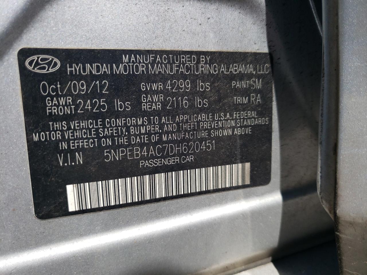 5NPEB4AC7DH620451 2013 Hyundai Sonata Gls