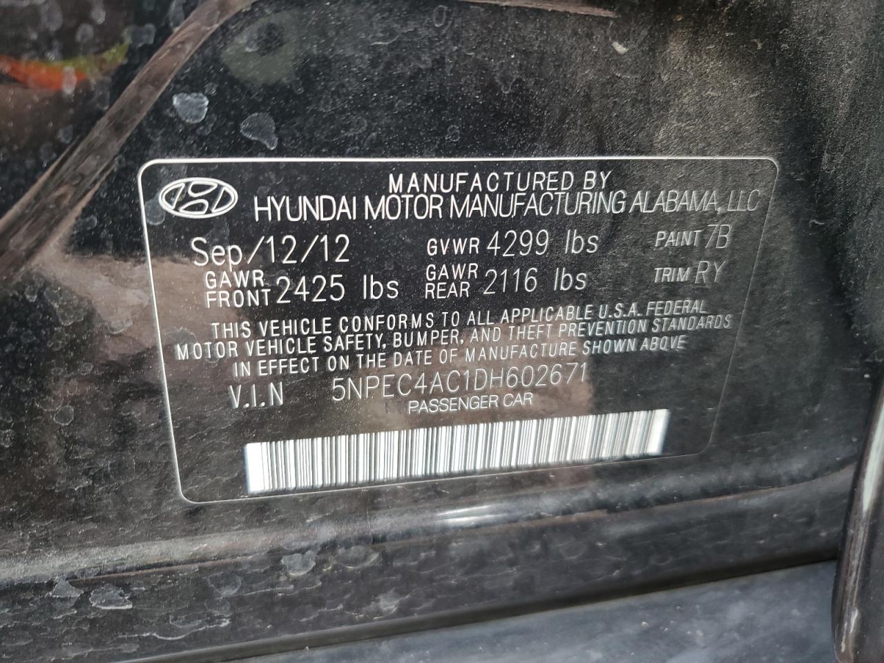 5NPEC4AC1DH602671 2013 Hyundai Sonata Se