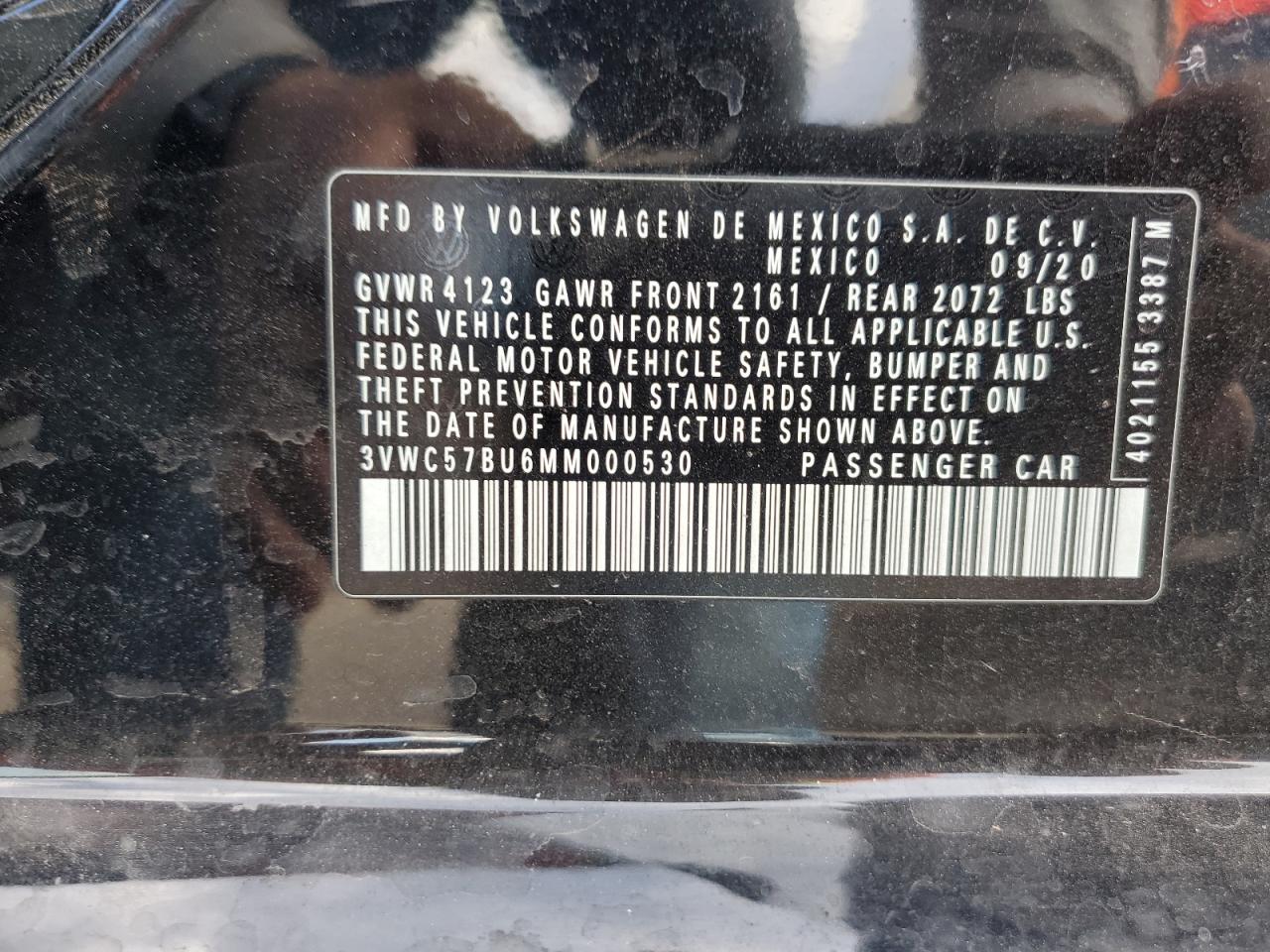 3VWC57BU6MM000530 2021 Volkswagen Jetta S