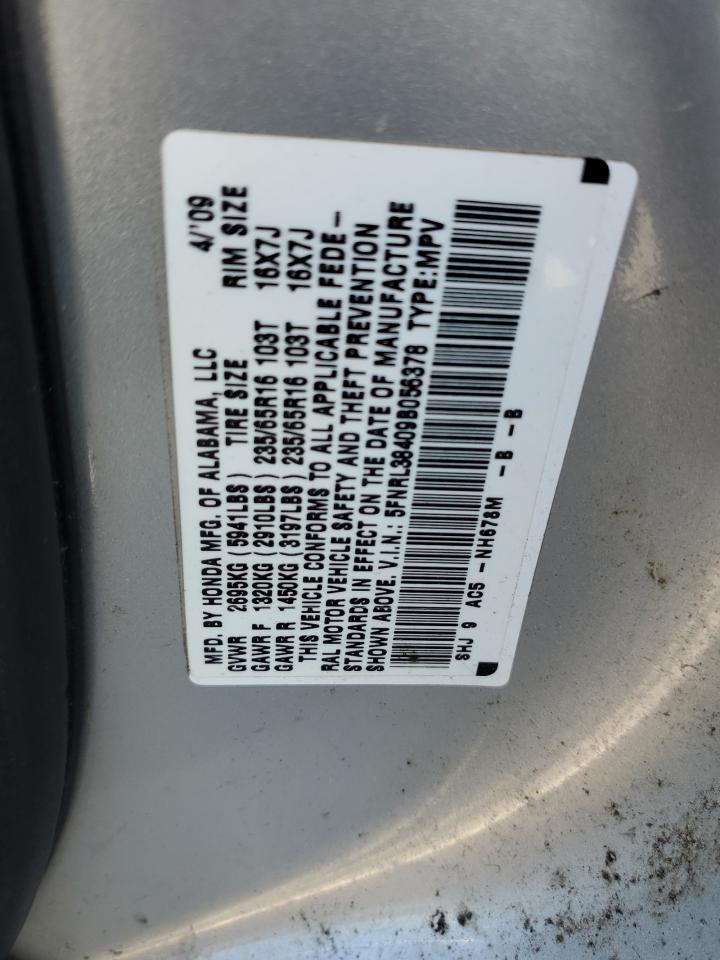 5FNRL38409B056378 2009 Honda Odyssey Ex