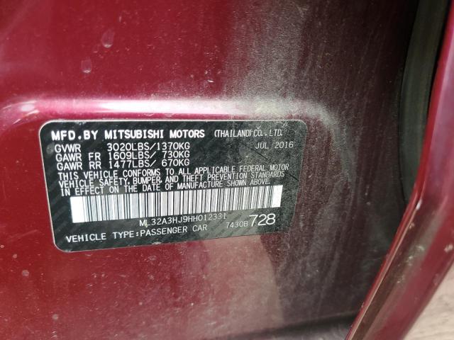 2017 Mitsubishi Mirage Es VIN: ML32A3HJ9HH012331 Lot: 50625924