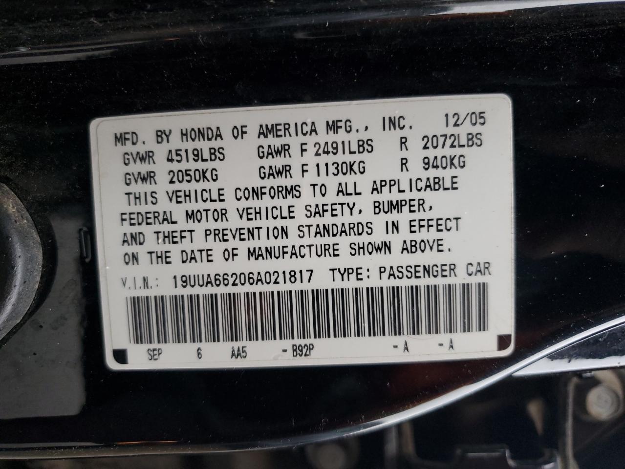 19UUA66206A021817 2006 Acura 3.2Tl