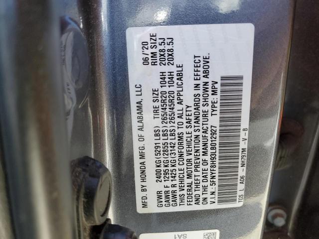2020 Honda Passport Touring VIN: 5FNYF8H93LB012927 Lot: 46572724