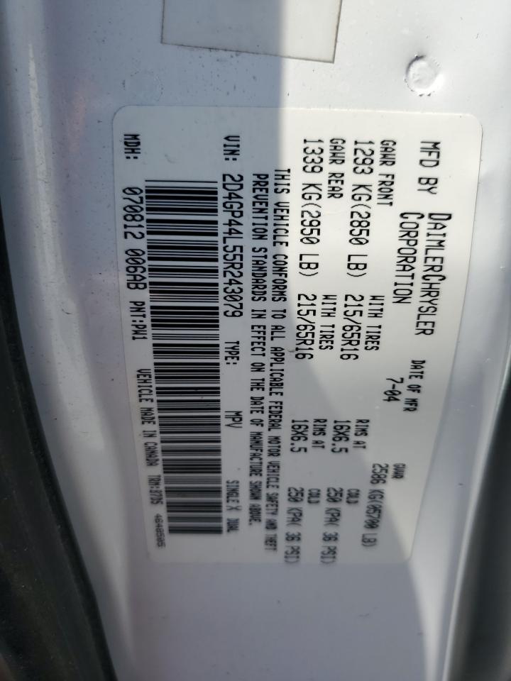 2D4GP44L55R243079 2005 Dodge Grand Caravan Sxt