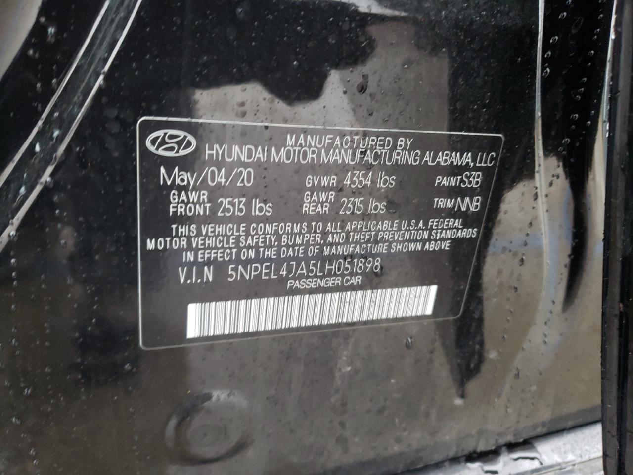 5NPEL4JA5LH051898 2020 Hyundai Sonata Sel