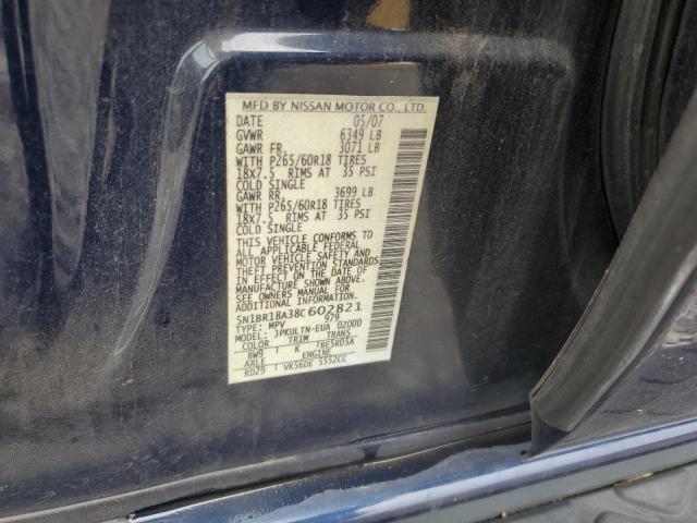 2008 Nissan Pathfinder Le VIN: 5N1BR18A38C602821 Lot: 44978584