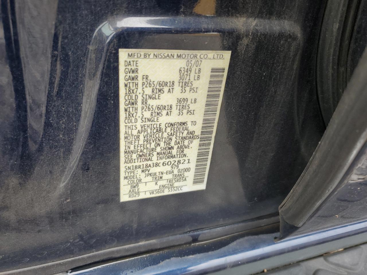 5n1br18a38c602821 5N1BR18A38C602821 2008 Nissan Pathfinder Le