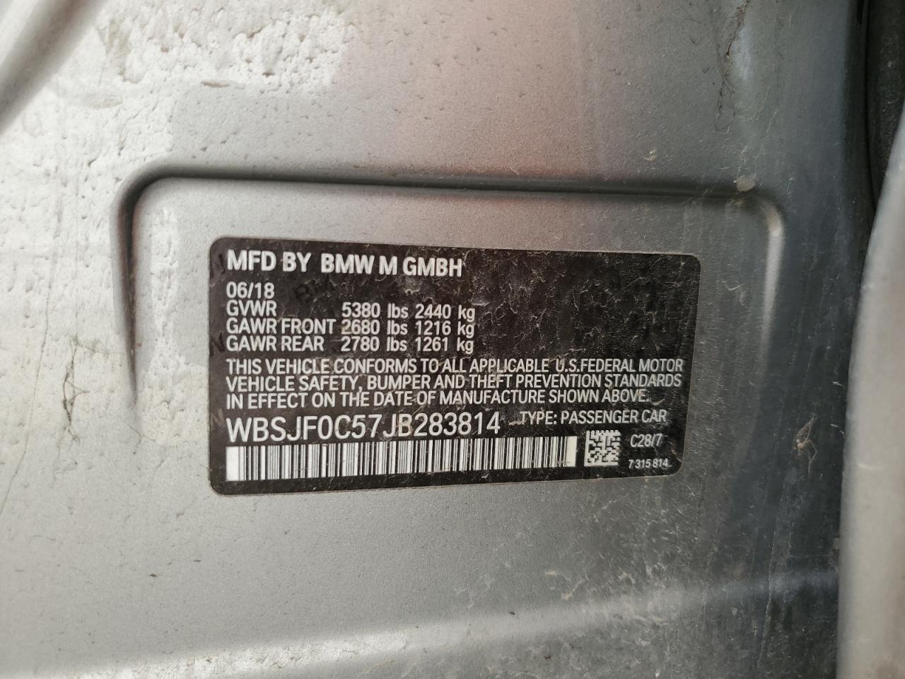 WBSJF0C57JB283814 2018 BMW M5