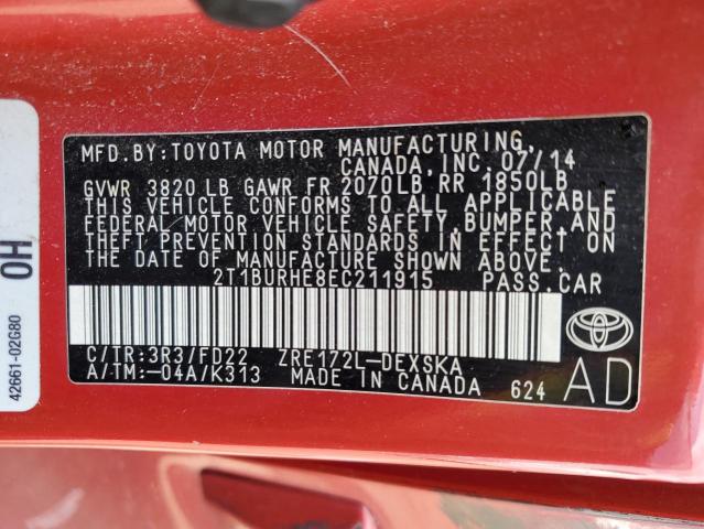 2014 Toyota Corolla L VIN: 2T1BURHE8EC211915 Lot: 48370134