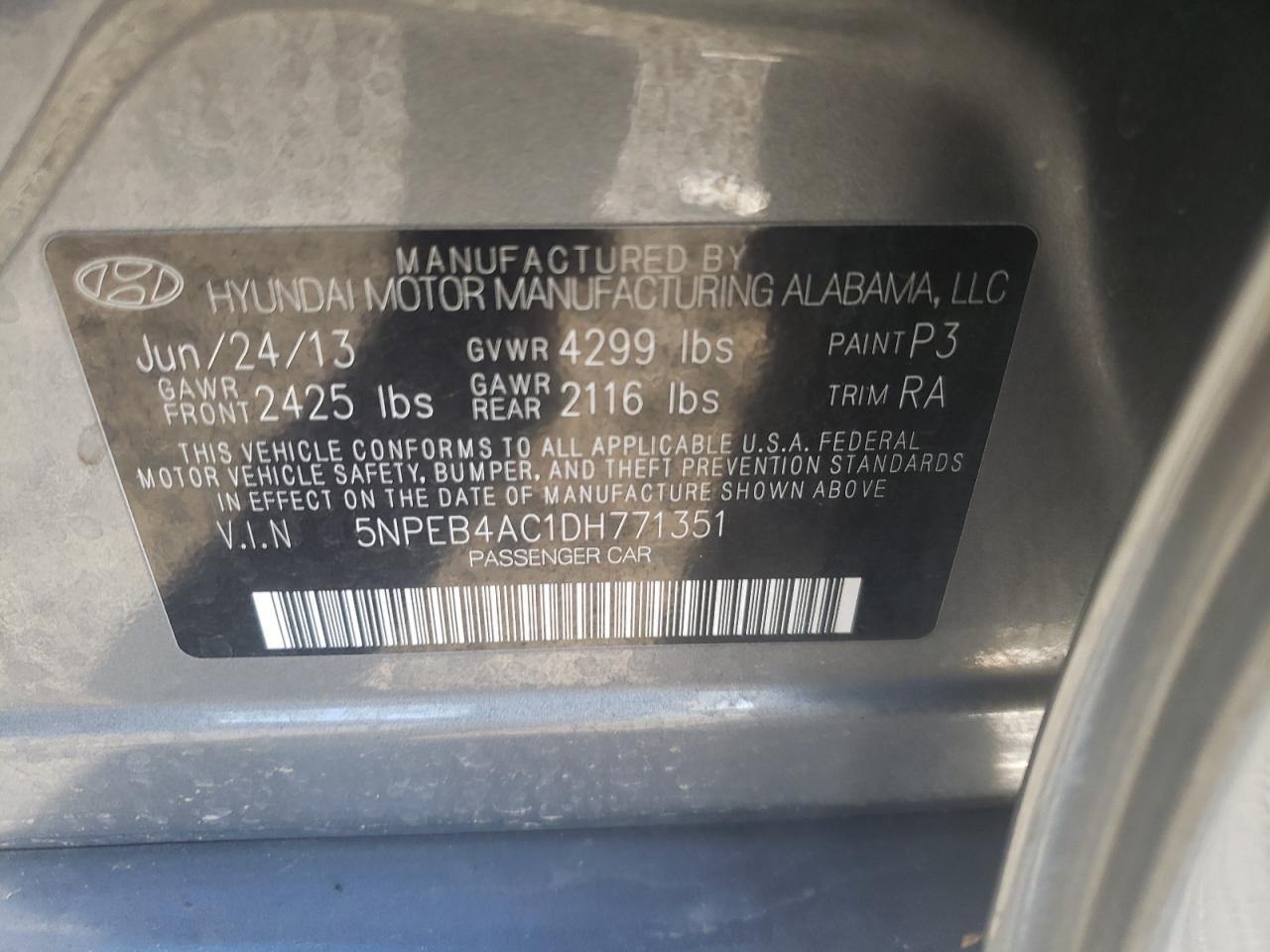 5NPEB4AC1DH771351 2013 Hyundai Sonata Gls