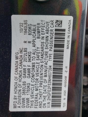 2022 HONDA CIVIC SPOR - 2HGFE2F53NH607394