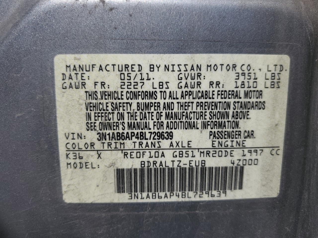 3N1AB6AP4BL729639 2011 Nissan Sentra 2.0