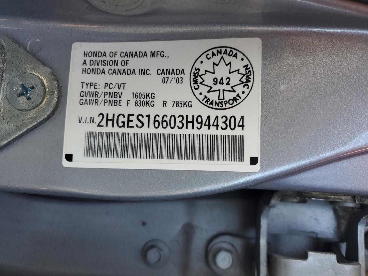 2HGES16603H944304 2003 Honda Civic Lx